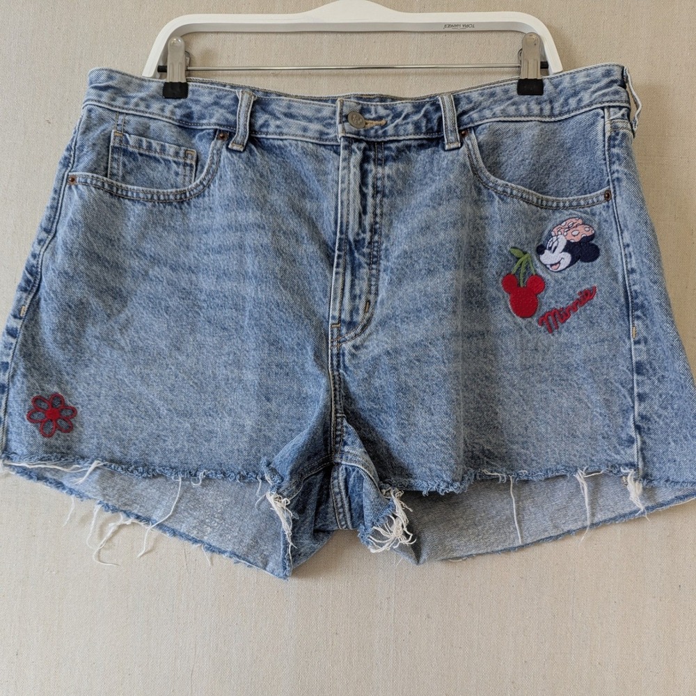 Old Navy Disney Denim Shorts Women 18 Blue Minnie Mouse High Rise Raw Hem Cutoff